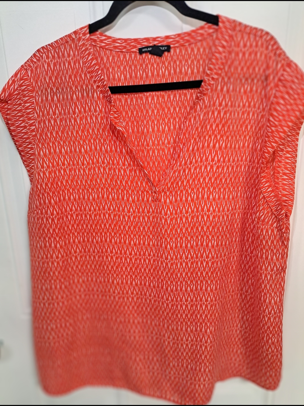 Hilary Radley Coral Ikat-Style V-Neck Cap Sleeve Tunic